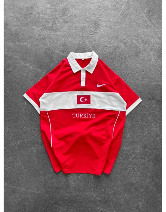 TR POLO YAKA OVERSİZE TİŞÖRT KIRMIZI