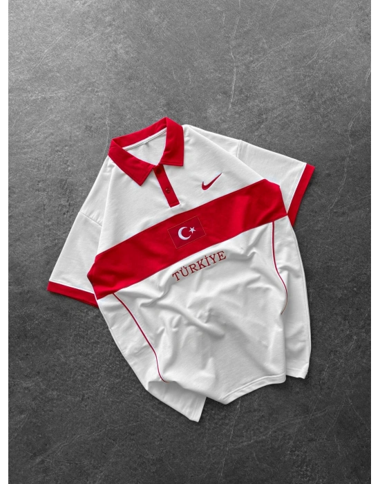 TR POLO YAKA OVERSİZE TİŞÖRT BEYAZ