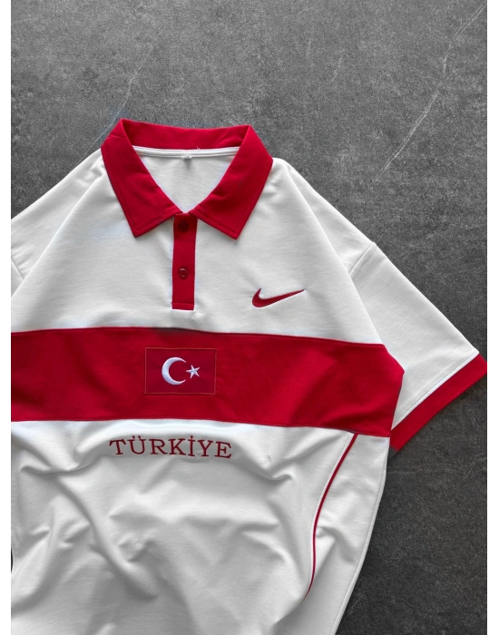 TR POLO YAKA OVERSİZE TİŞÖRT BEYAZ