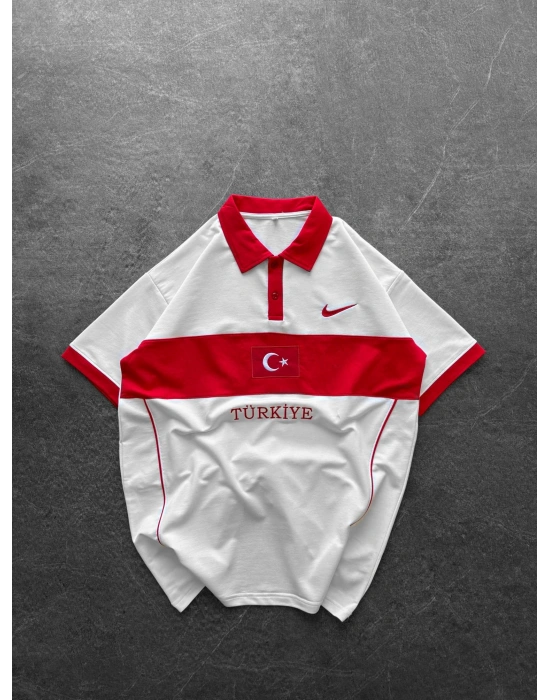 TR POLO YAKA OVERSİZE TİŞÖRT BEYAZ