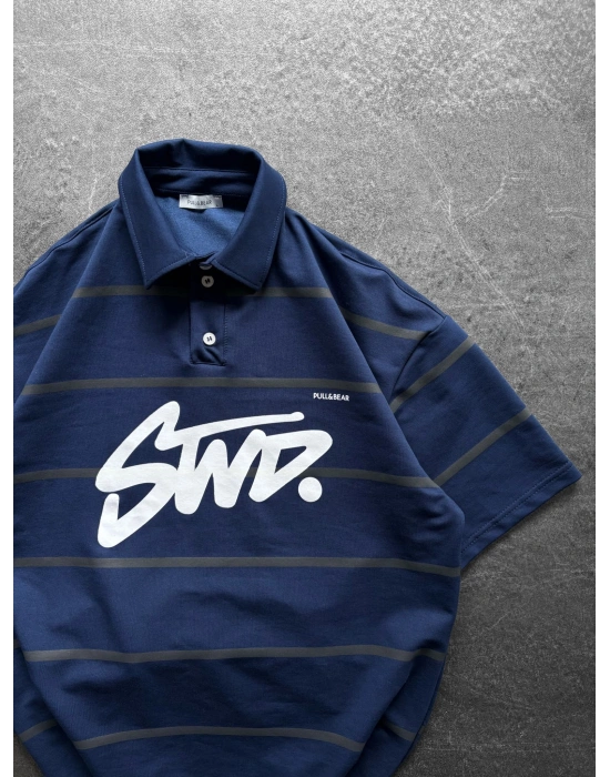 STW POLO YAKA ÇİZGİLİ OVERSİZE TİŞÖRT LACİ