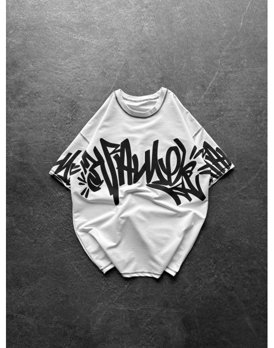 GRAFİTİ DIŞ DİKİŞ HB OVERSİZE TİŞÖRT BEYAZ