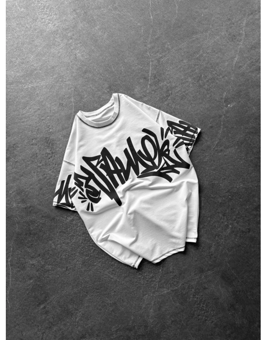 GRAFİTİ DIŞ DİKİŞ HB OVERSİZE TİŞÖRT BEYAZ