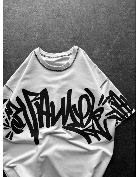 GRAFİTİ DIŞ DİKİŞ HB OVERSİZE TİŞÖRT BEYAZ