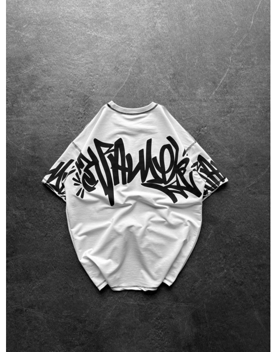 GRAFİTİ DIŞ DİKİŞ HB OVERSİZE TİŞÖRT BEYAZ