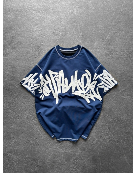 GRAFİTİ DIŞ DİKİŞ HB OVERSİZE TİŞÖRT MAVİ