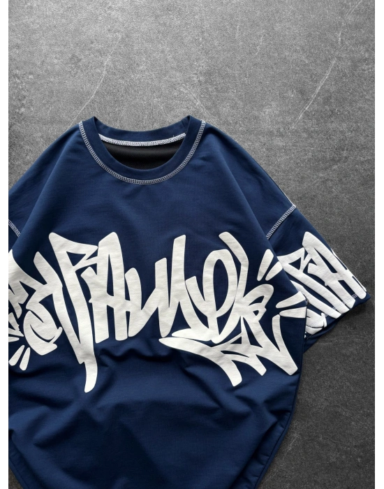 GRAFİTİ DIŞ DİKİŞ HB OVERSİZE TİŞÖRT MAVİ