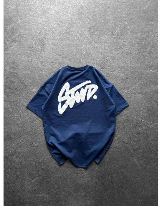 STW ÖN ARKA BASKI HB OVERSİZE TİŞÖRT MAVİ