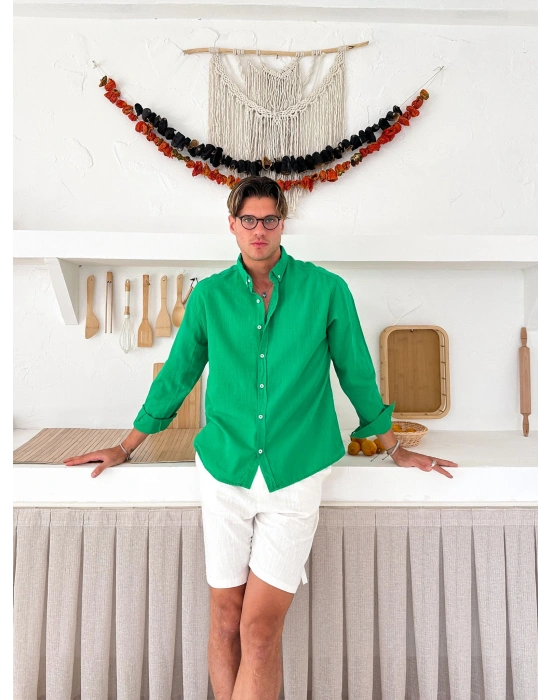 BYL KRİNKIL KUMAŞ OVERSİZE GÖMLEK YEŞİL