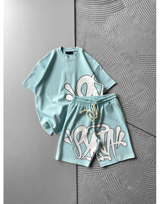 SY BASKI ŞORTLU İLP OVERSİZE TAKIM BEBE MAVİ