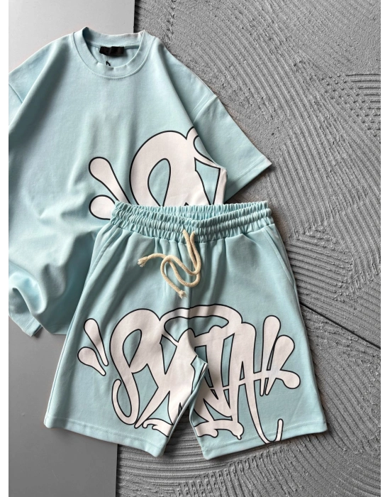 SY BASKI ŞORTLU İLP OVERSİZE TAKIM BEBE MAVİ