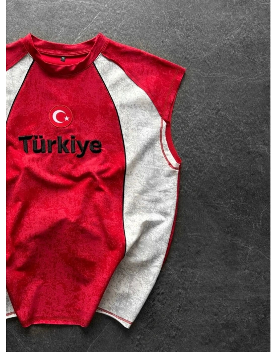TR PARÇALI YIKAMALI NAKIŞ ATLET KIRMIZI
