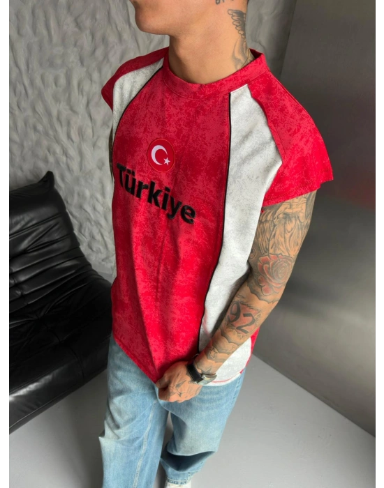 TR PARÇALI YIKAMALI NAKIŞ ATLET KIRMIZI