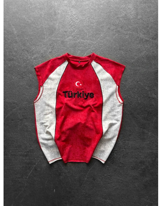 TR PARÇALI YIKAMALI NAKIŞ ATLET KIRMIZI
