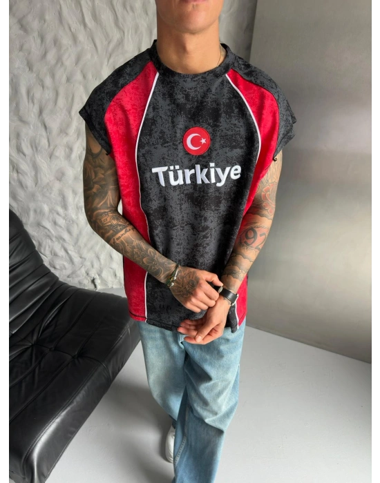 TR PARÇALI YIKAMALI NAKIŞ ATLET SİYAH