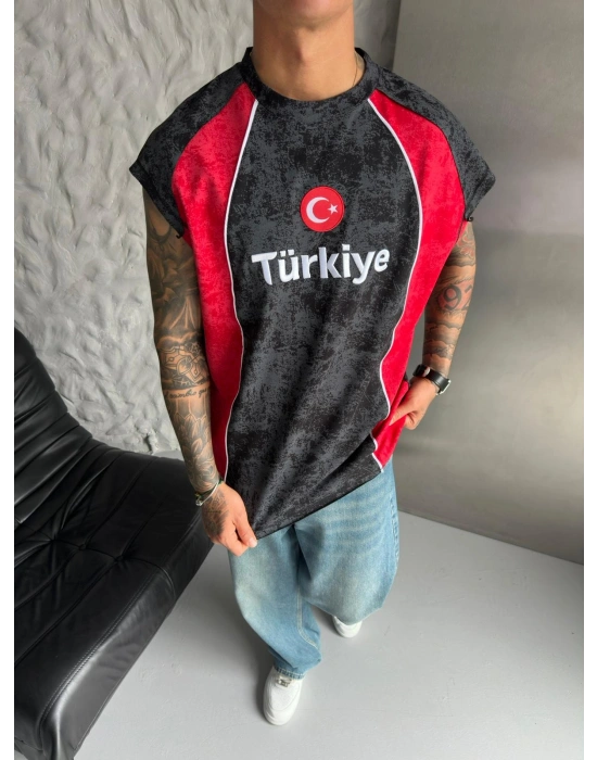 TR PARÇALI YIKAMALI NAKIŞ ATLET SİYAH