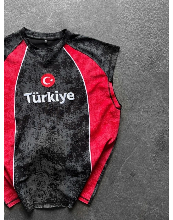 TR PARÇALI YIKAMALI NAKIŞ ATLET SİYAH