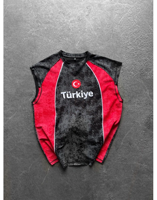 TR PARÇALI YIKAMALI NAKIŞ ATLET SİYAH