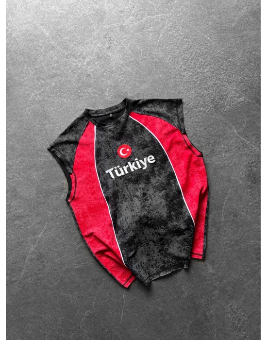 TR PARÇALI YIKAMALI NAKIŞ ATLET SİYAH
