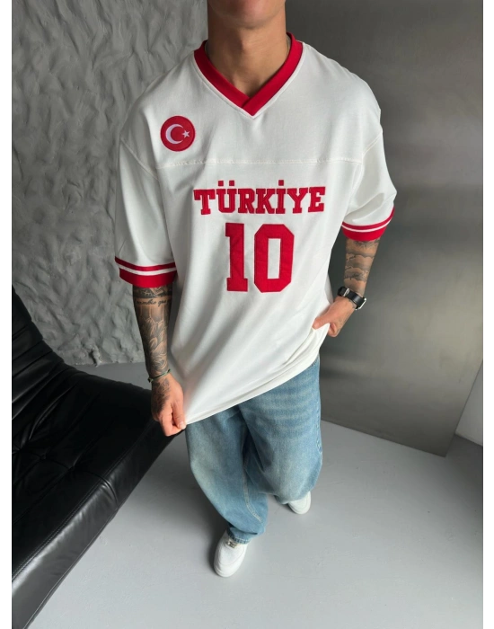 CHAMP TR V YAKA NAKIŞLI CHL TSHİRT BEYAZ