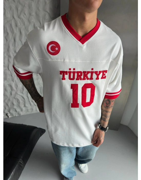 CHAMP TR V YAKA NAKIŞLI CHL TSHİRT BEYAZ