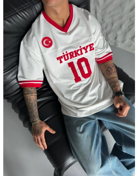 CHAMP TR V YAKA NAKIŞLI CHL TSHİRT BEYAZ