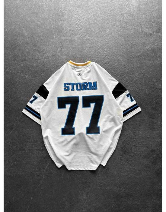 STORM 77 BASKI OVERSİZE V YAKA TİŞÖRT BEYAZ
