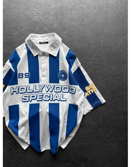 SPECİAL BASKI OVERSİZE POLO YAKA TİŞÖRT MAVİ