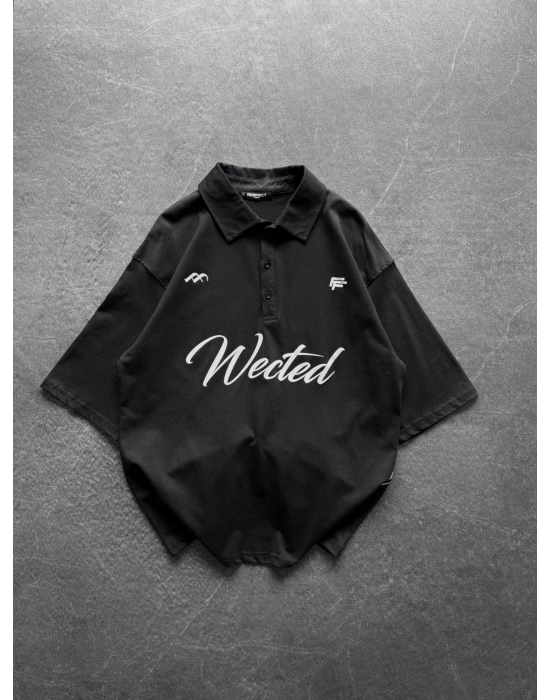 WECTED BASKI OVERSİZE POLO YAKA TİŞÖRT SİYAH