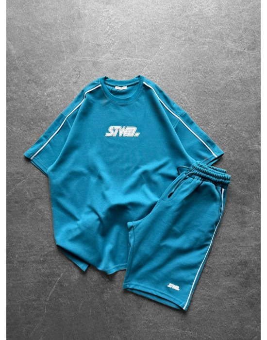 BİYE STW BASKILI ŞORTLU TAKIM MAVİ