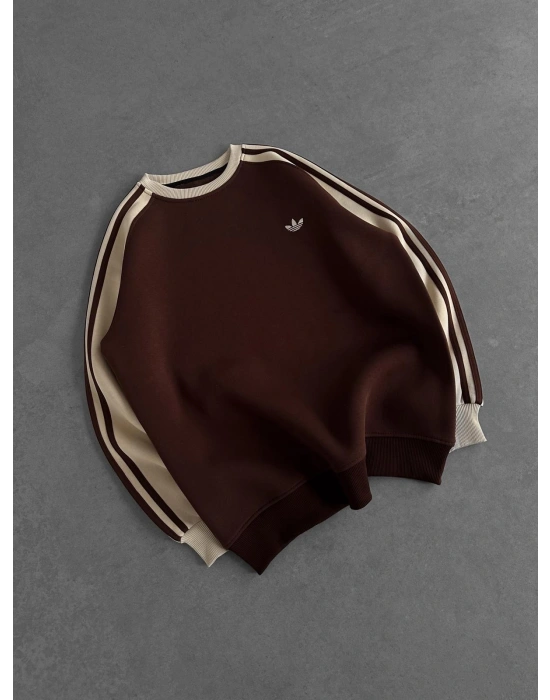 AD KOL SERİT 3 İPLİK PAMUKLU SWEAT KAHVE