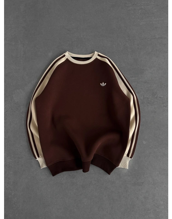 AD KOL SERİT 3 İPLİK PAMUKLU SWEAT KAHVE