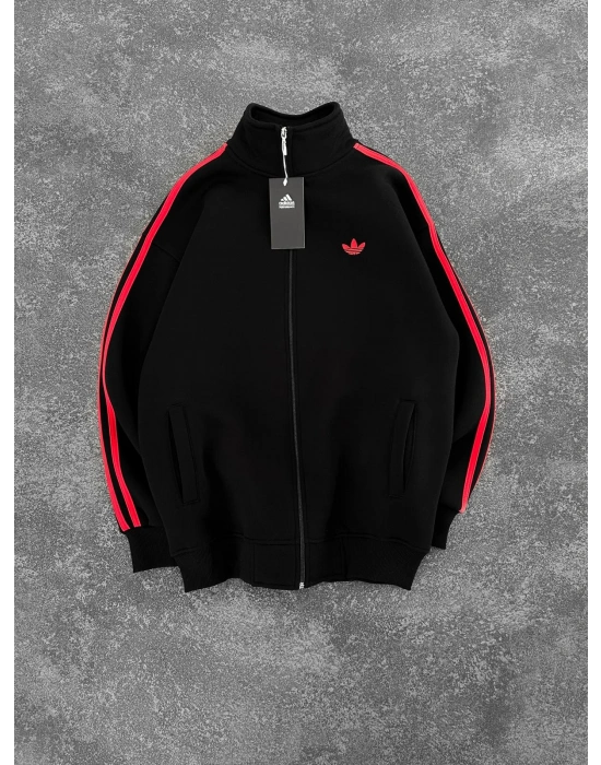 AD SERİT RENKLİ 3 İPLİK PAMUKLU HIRKA KIRMIZI