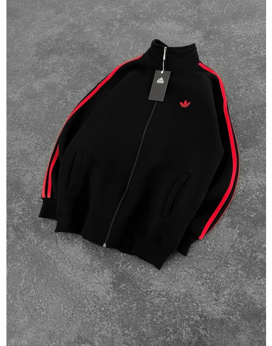 AD SERİT RENKLİ 3 İPLİK PAMUKLU HIRKA KIRMIZI