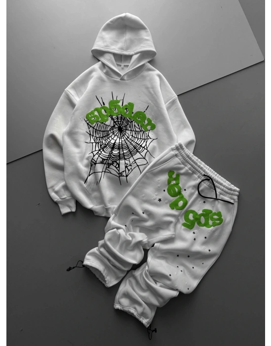 ALT ÜST KABARTMA BASKI EŞOFMAN TAKIMI BEYAZ