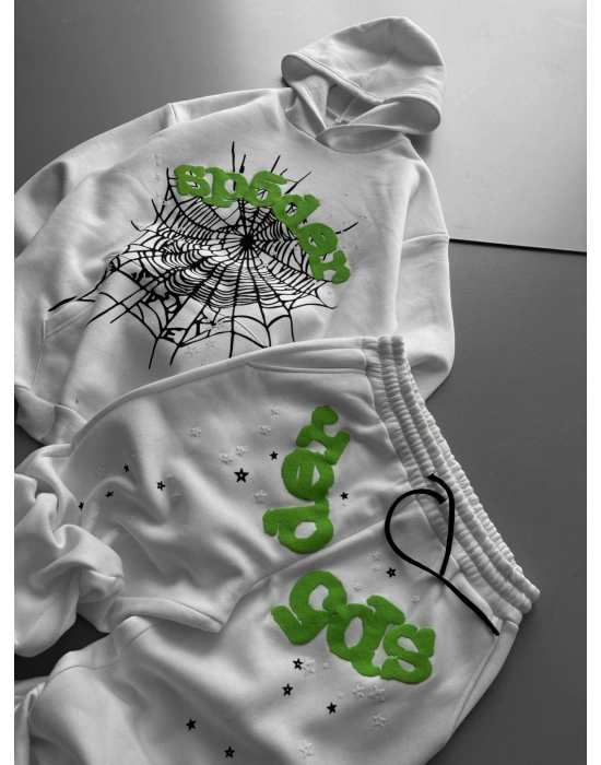 ALT ÜST KABARTMA BASKI EŞOFMAN TAKIMI BEYAZ