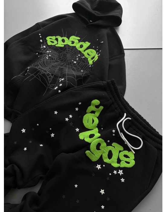 ALT ÜST KABARTMA BASKI EŞOFMAN TAKIMI SİYAH