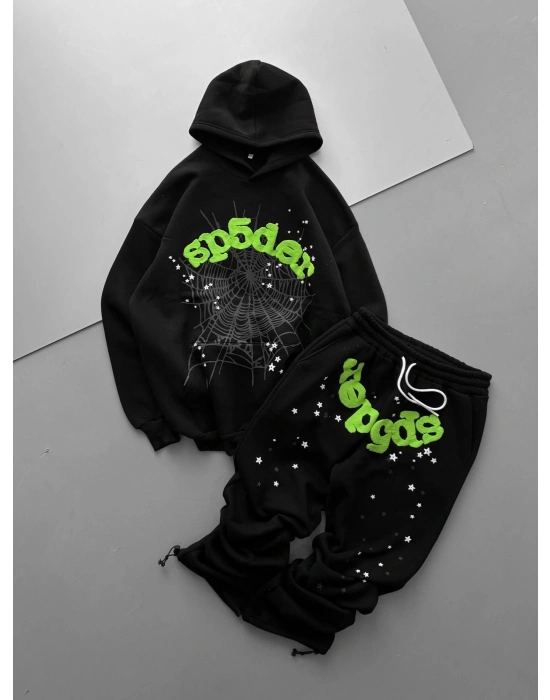 ALT ÜST KABARTMA BASKI EŞOFMAN TAKIMI SİYAH