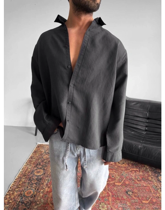 ARMÜR ÇİZGİLİ OVERSİZE GÖMLEK SİYAH