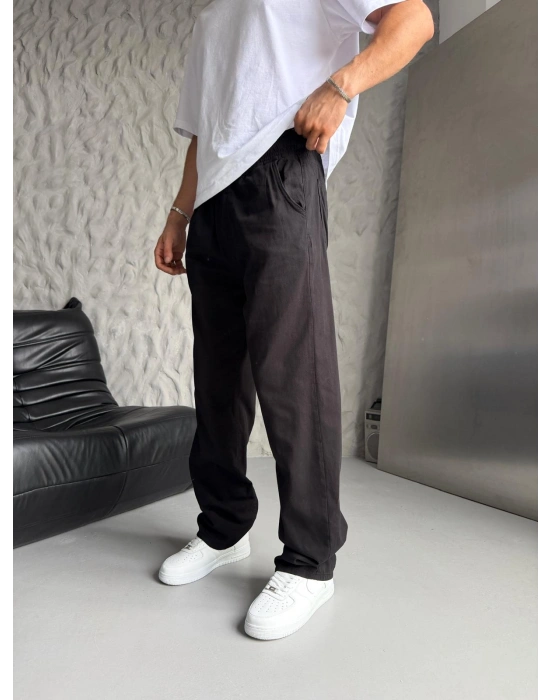 BAGGY İP BAĞLAMALI RAHAT KUMAŞ KOT PANTOLON SİYAH