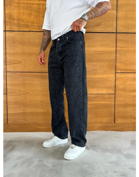 BAGGY KALIP DESENLİ TASARIM JEAN FÜME
