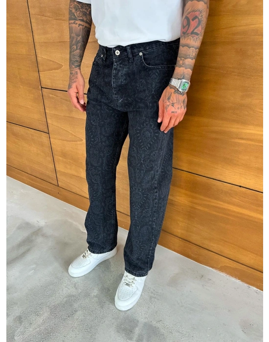BAGGY KALIP DESENLİ TASARIM JEAN FÜME