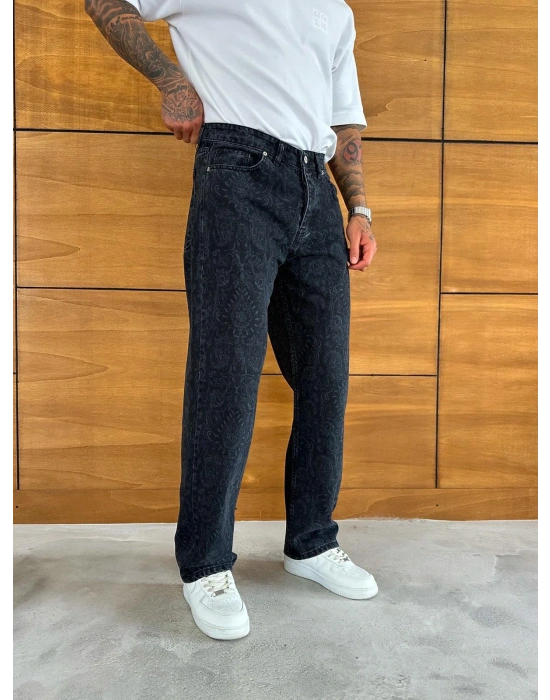 BAGGY KALIP DESENLİ TASARIM JEAN FÜME