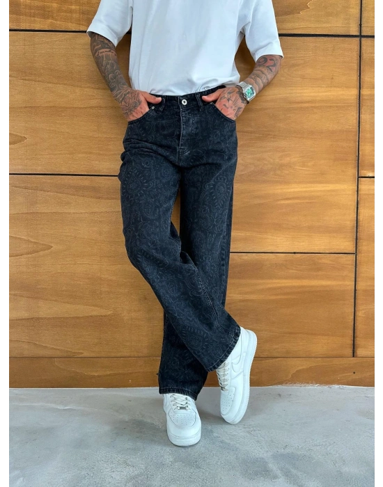 BAGGY KALIP DESENLİ TASARIM JEAN FÜME