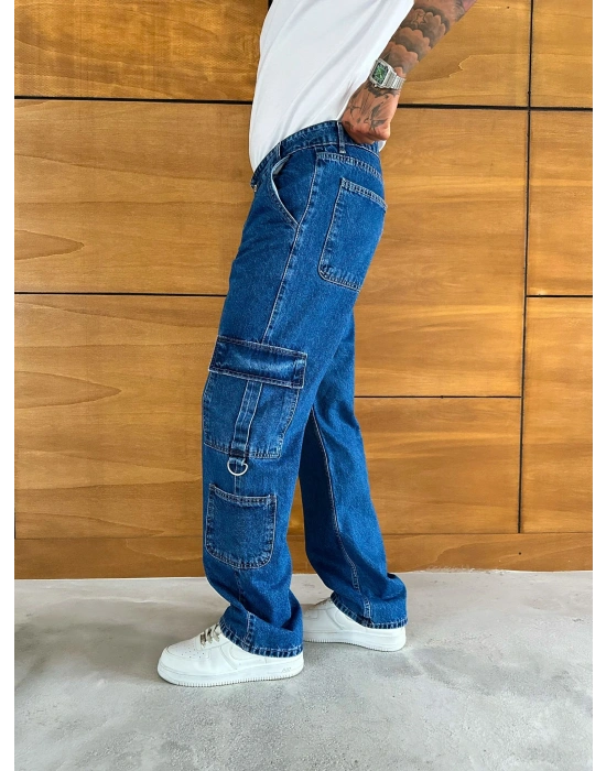 BAGGY KALIP KARGO CEP DETAY JEAN MAVİ