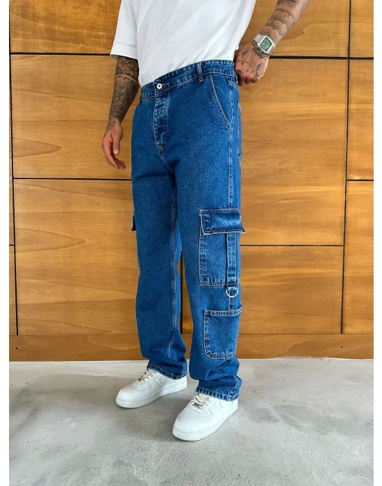 BAGGY KALIP KARGO CEP DETAY JEAN MAVİ