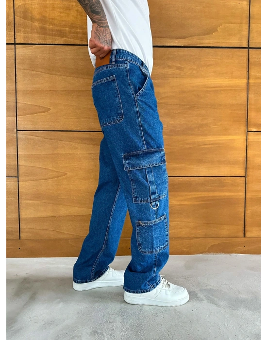 BAGGY KALIP KARGO CEP DETAY JEAN MAVİ