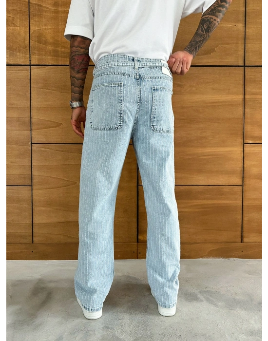 BAGGY KALIP KEMER DETAY TASARIM JEAN BUZ MAVİSİ