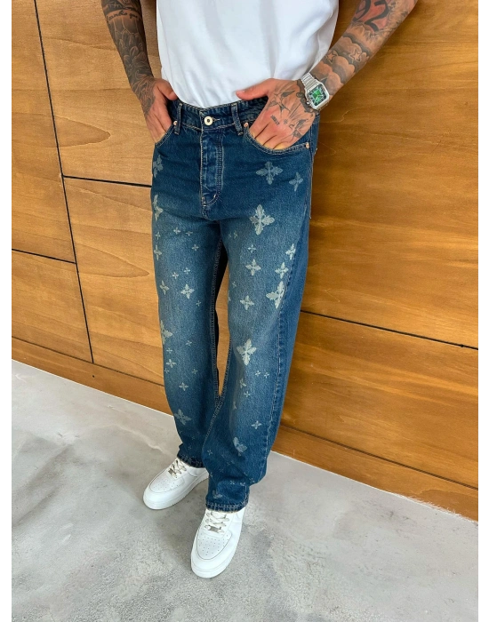 BAGGY KALIP MOTİFLİ TASARIM JEAN MAVİ