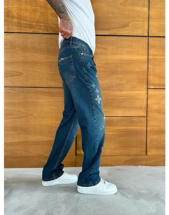 BAGGY KALIP MOTİFLİ TASARIM JEAN MAVİ